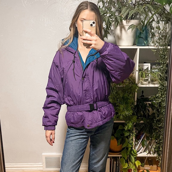 Helly Hansen 80's Vintage Ski Jacket Belted Waist Hooded Oversized Gaper Day M - Picture 1 of 10